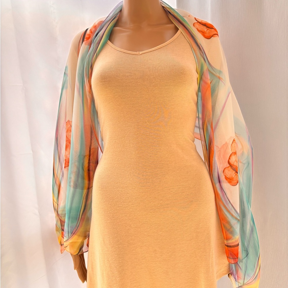 Sheer Silk Feel Floral Scarf - Picture 12 of 15